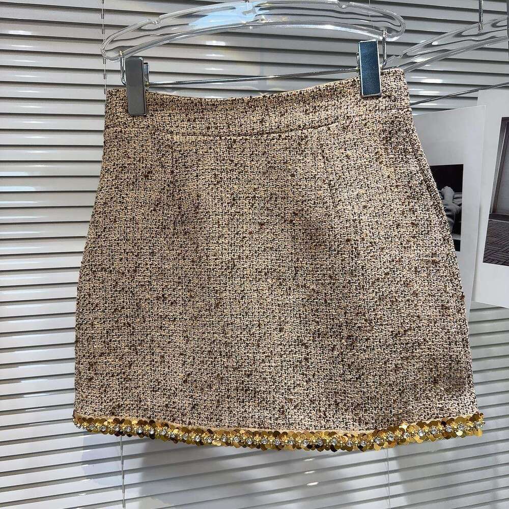 DHEssentials Sequin Street Style Tweed Chanel Outerwear Set for Women 2025 Autumn New High Waist Half Short Skirt