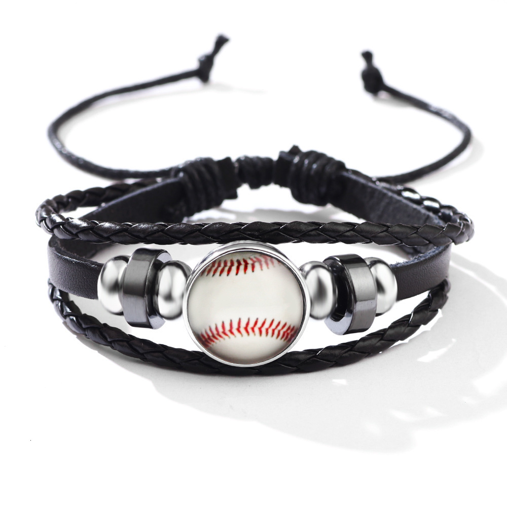 Luminous Leather Basketball Football Baseball Cowhide Woven Bracelet Glass Buckle Fluorescent Wristband ddmymoon