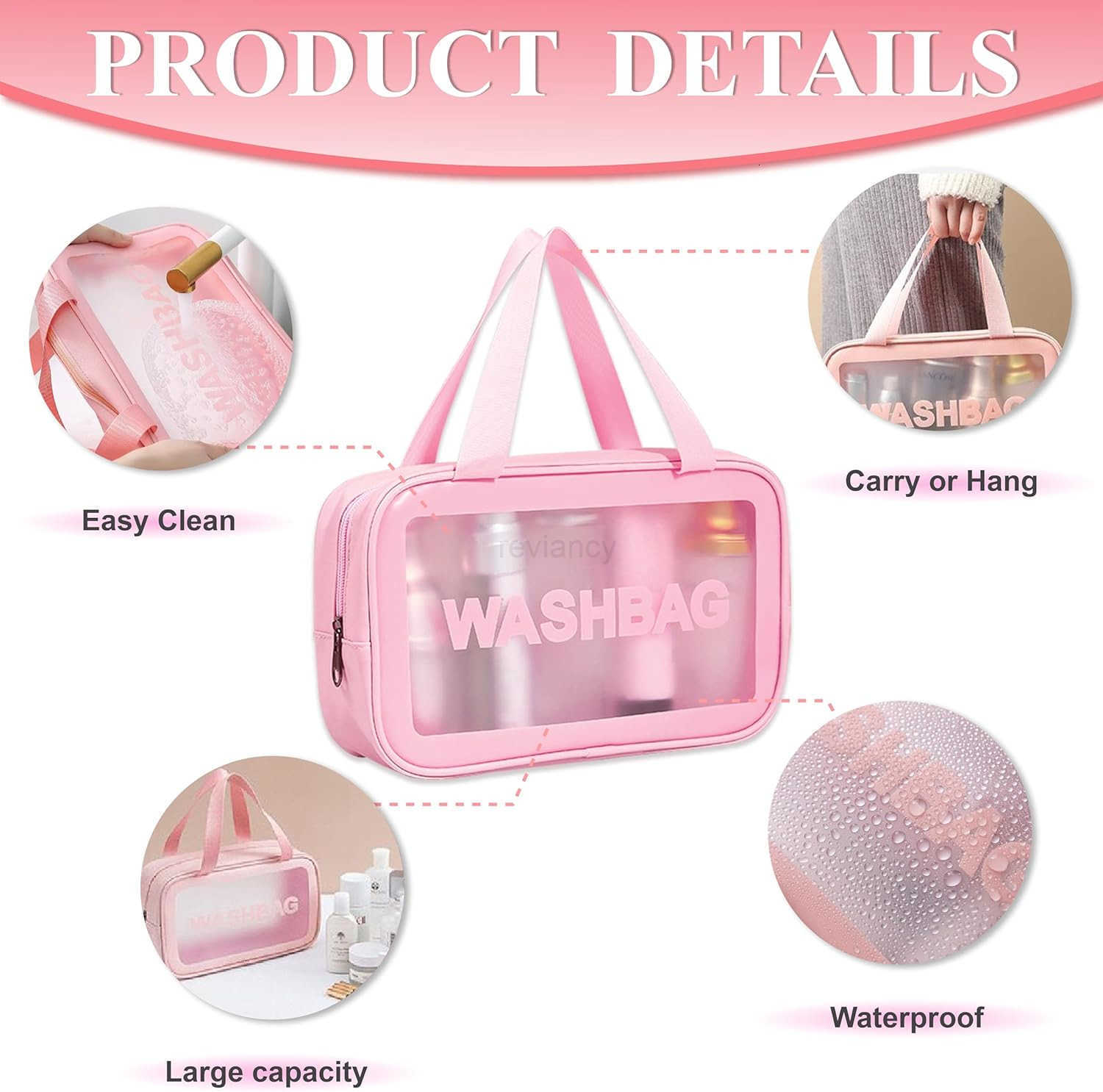 3Pack Travel Toiletry Bag Set Waterproof PVC Makeup Bag Translucent Hanging Toiletry Bag for Women Different Size Makeup Organizer with Handle Zipper 