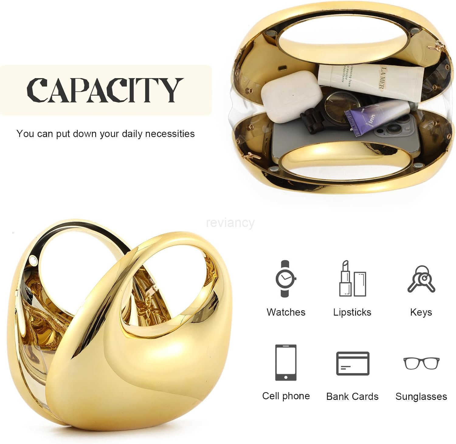 Womens Moon Shape Unique Handbag Acrylic Tophandle Purse Crossbody Evening HandbagW250913