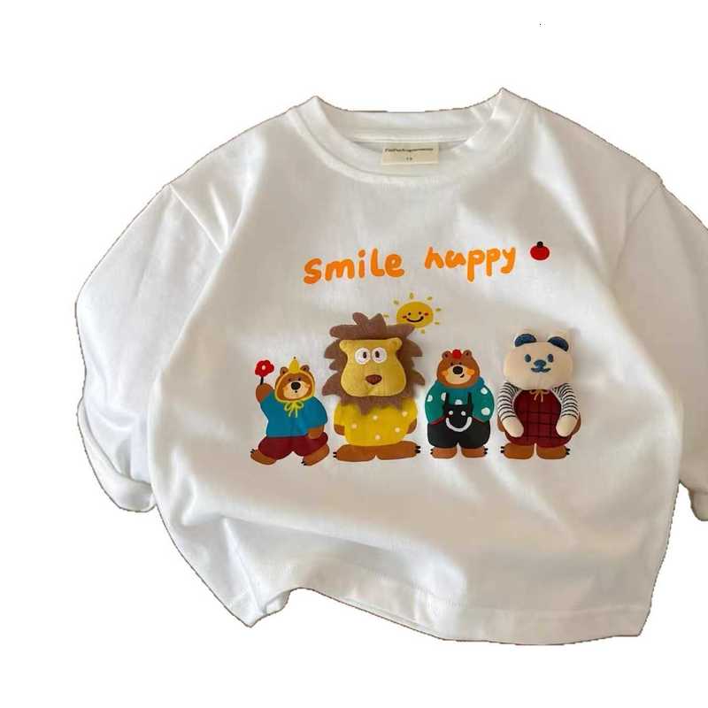 Boys and Girls Pure Cotton Long Sleeve Tops 2025 Spring and Autumn Children's Cartoon Print T-Shirts Versatile Casual Base Shirt