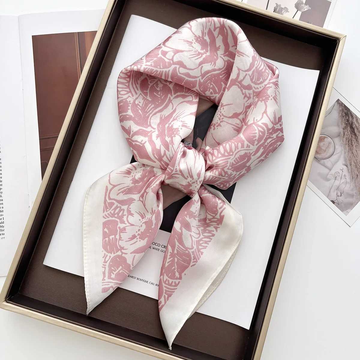 Luxury Floral Print Shawl Square Scarf for Wen Soft Satin Wraps Neckerchi Fa Hair Bands Ribbon band Bandana G250912