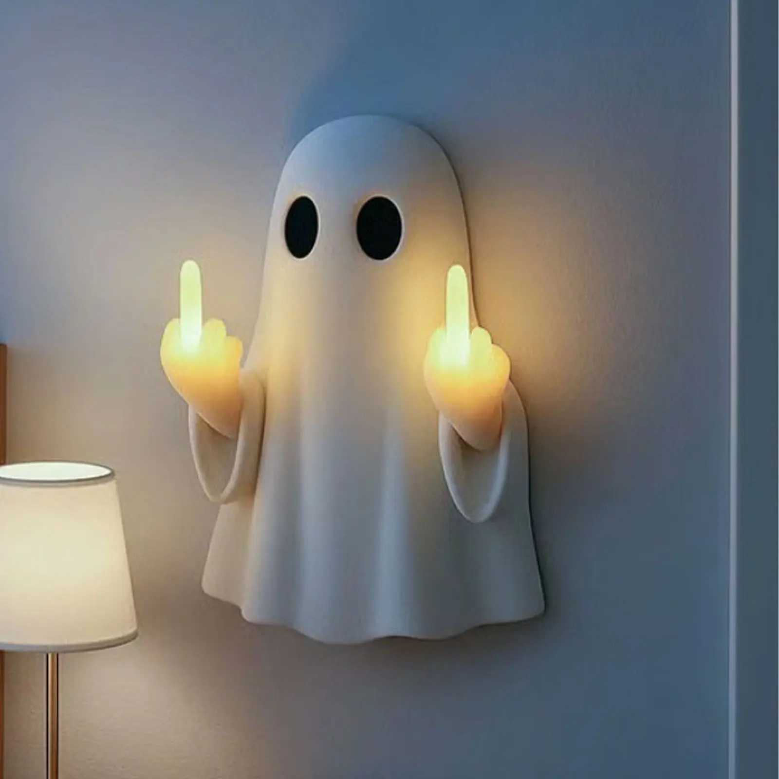 Halloween Ghost Night Light Ornament Cute Resin Ghost Figurine Wall Sculpture for Home Party Living Room Entrance Halloween Gift C250913