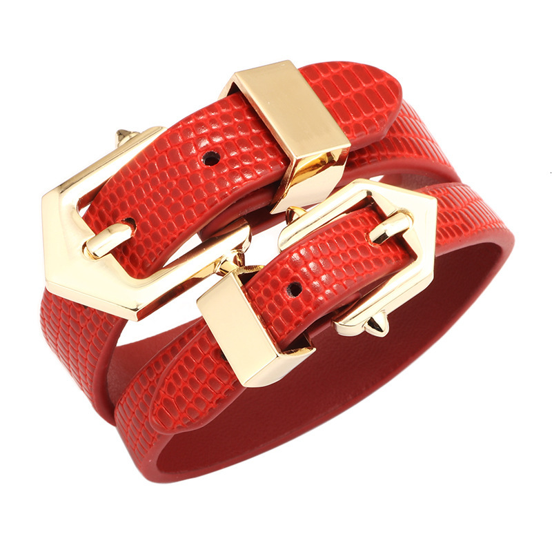TemuPU Snake Pattern Leather Bracelet Alloy Electroplated Double Buckle Head Women's Versatile Jewelry Hot-Selling Model ddmymoon