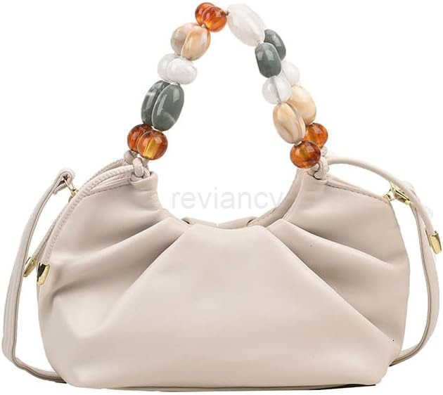Women Top Handle with Colorful Beads Handbag Classic Soft Vegan Leather with Detachable Shoulder Strap SmallW250913