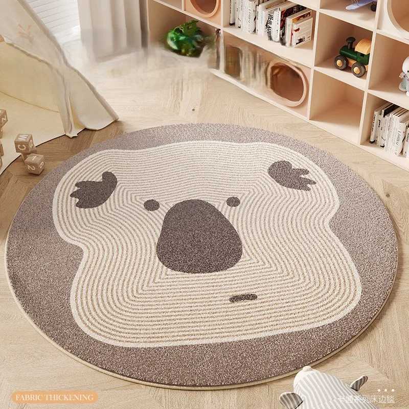 VIKAMA Cartoon Bear Round Bedroom Bedside Imitation Cashmere Carpet Childrens Room Home Sofa AntiSlip Carpet Home Decoration C250913