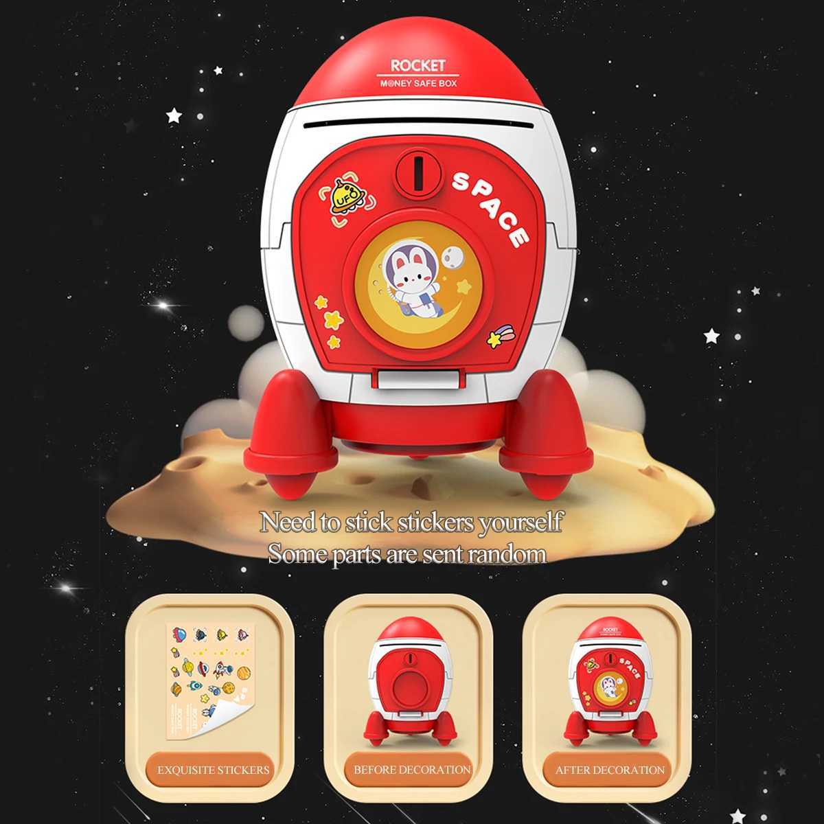 Piggy Bank Toys Rocket Spacecraft Large Capacity Key Unlocking Puzzle Toy 3 Color could be Chosen Gifts for 3 Boys and Girls C250913