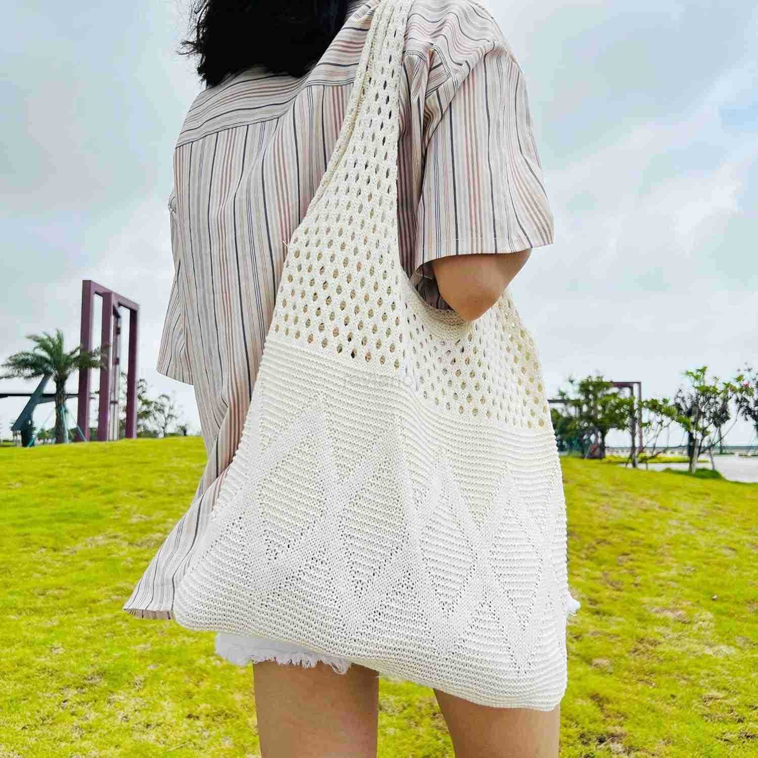 Crochet HandBags Hobo Knitted Tote Bag Aesthetic Summer Purses for Women Crochet Beach HandbagW250913