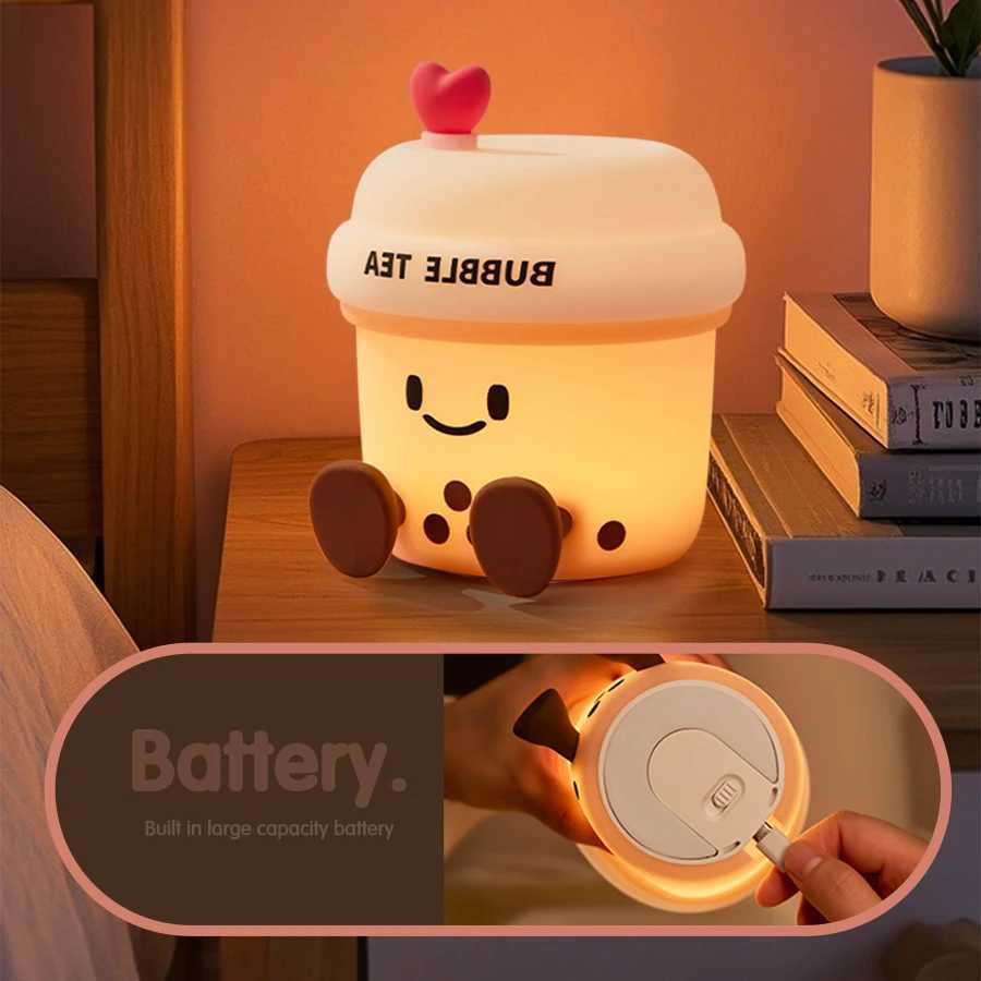 Bubble Milk Tea Led Table Lamp Cute Silicone Rechargeable Night Light for Nursery Girls Kids Gift Bedroom Bedside Mood Light C250913