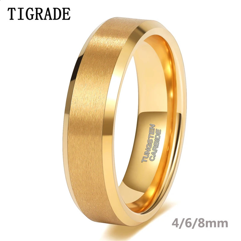 Tigrade Gold Plated Wedding Ring for Women 2468mm Wide Brushed Tungsten Mens ring Anniversary Jewelry for Couple Gift 250912