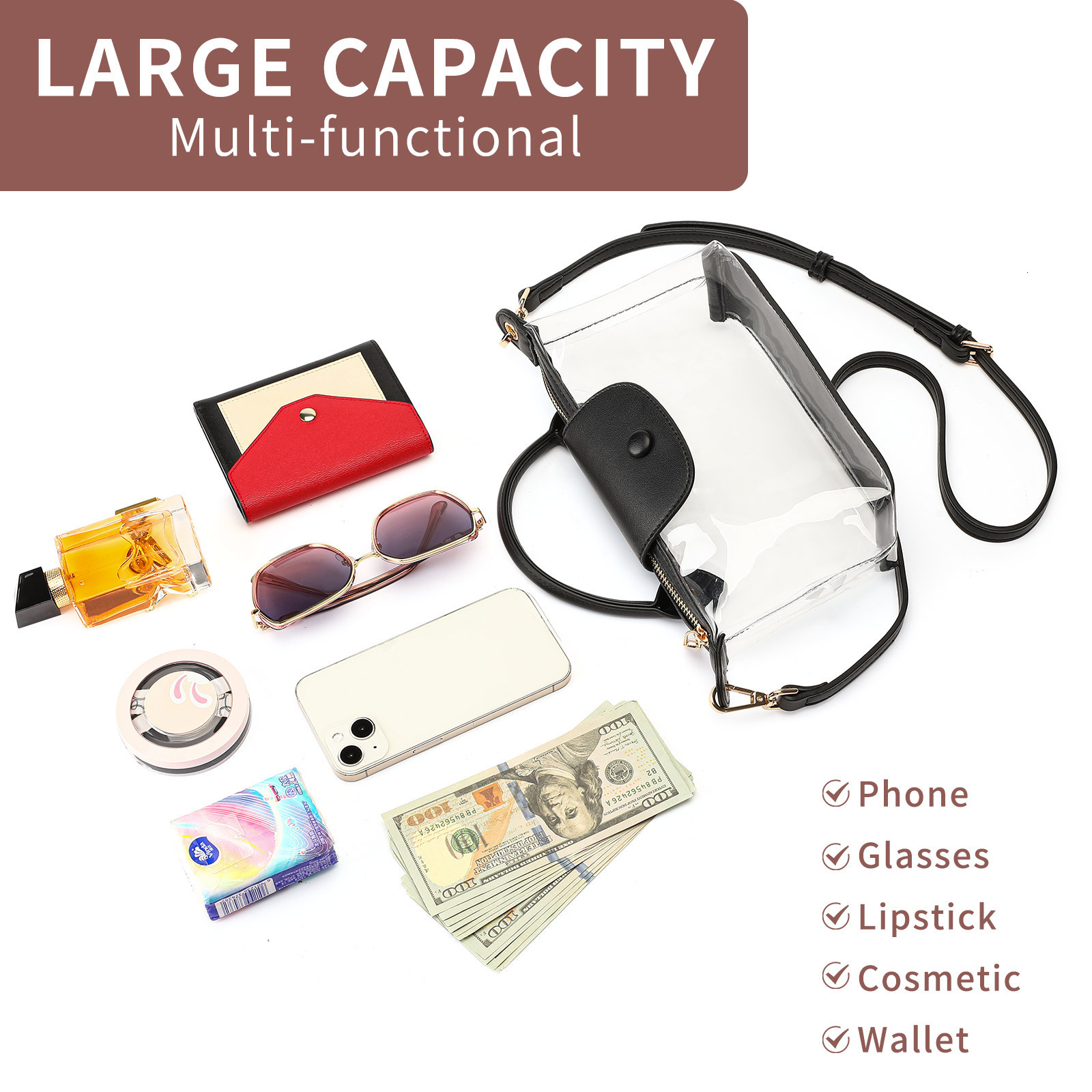 2025 New PVC Transparent Single Shoulder Crossbody High-end Feel Women's Bag Portable Fashion Handbag ddmymoon