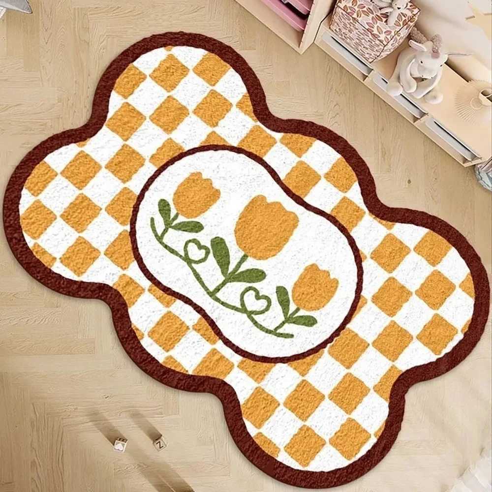 VIKAMA Cute Cartoon Checkered Faux Wool Rug UltraThin Durable NonSlip Carpet for Bedroom Living Room Soft Floor Mat C250913