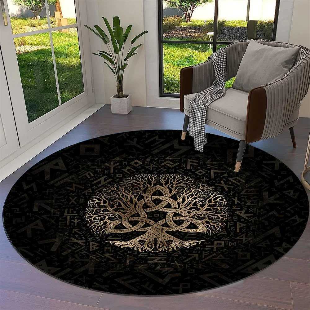 Tree of Life Viking Yggdrasil Valknut Round Carpet Rug for Living Room Bedroom Sofa DecorKid Paly Area Rug Nonslip Floor Mat C250913
