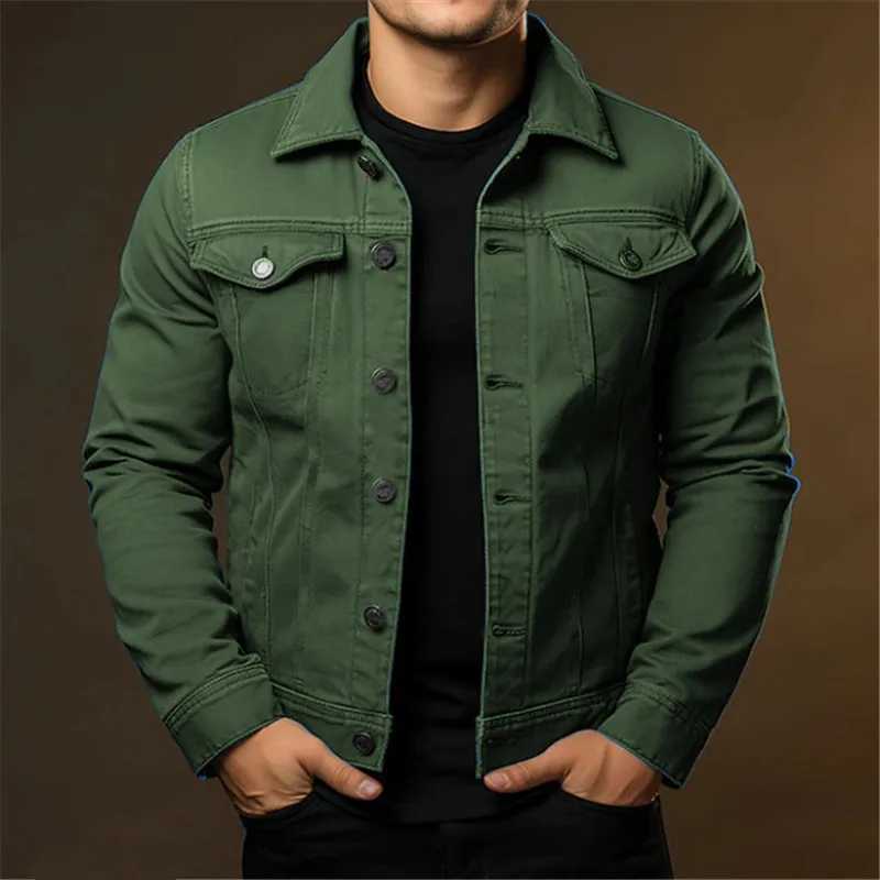 Mens Fashion Casual Denim Jackets Spring Autumn Solid Turn Down Collar Streetwear Jean Outerwear Coats Male Daily Denim Jacket Z250913