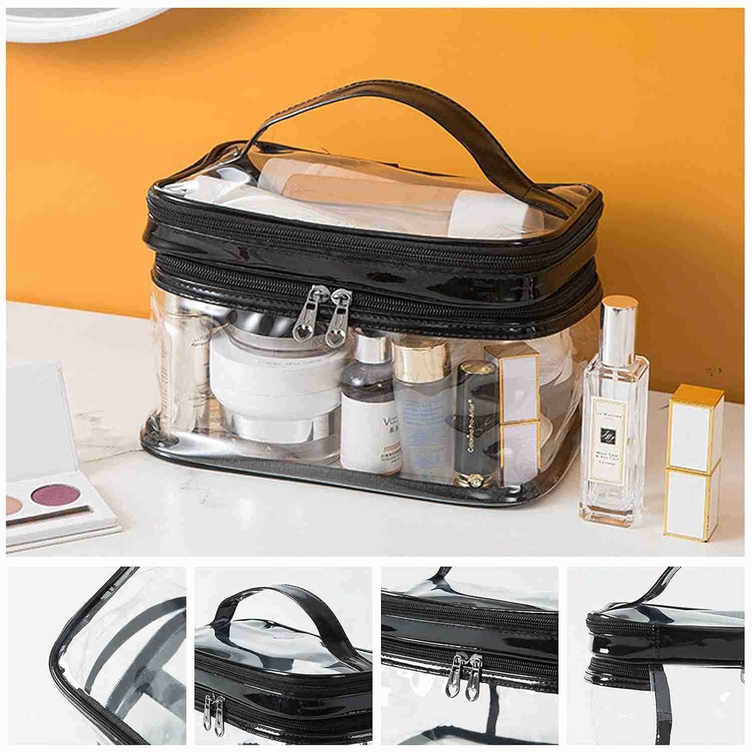 Clear Cosmetic Bag Dual Layer Travel Toiletry Bags Make up Organizer Waterproof Brushes HolderW250913