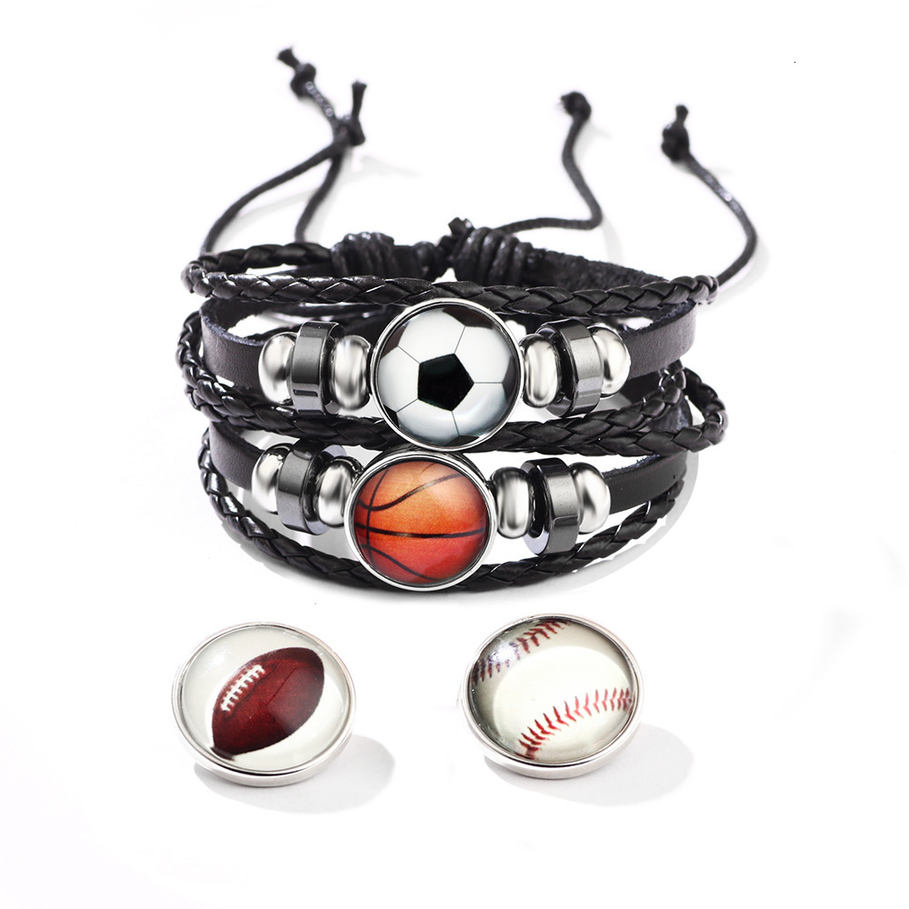 Luminous Leather Basketball Football Baseball Cowhide Woven Bracelet Glass Buckle Fluorescent Wristband ddmymoon