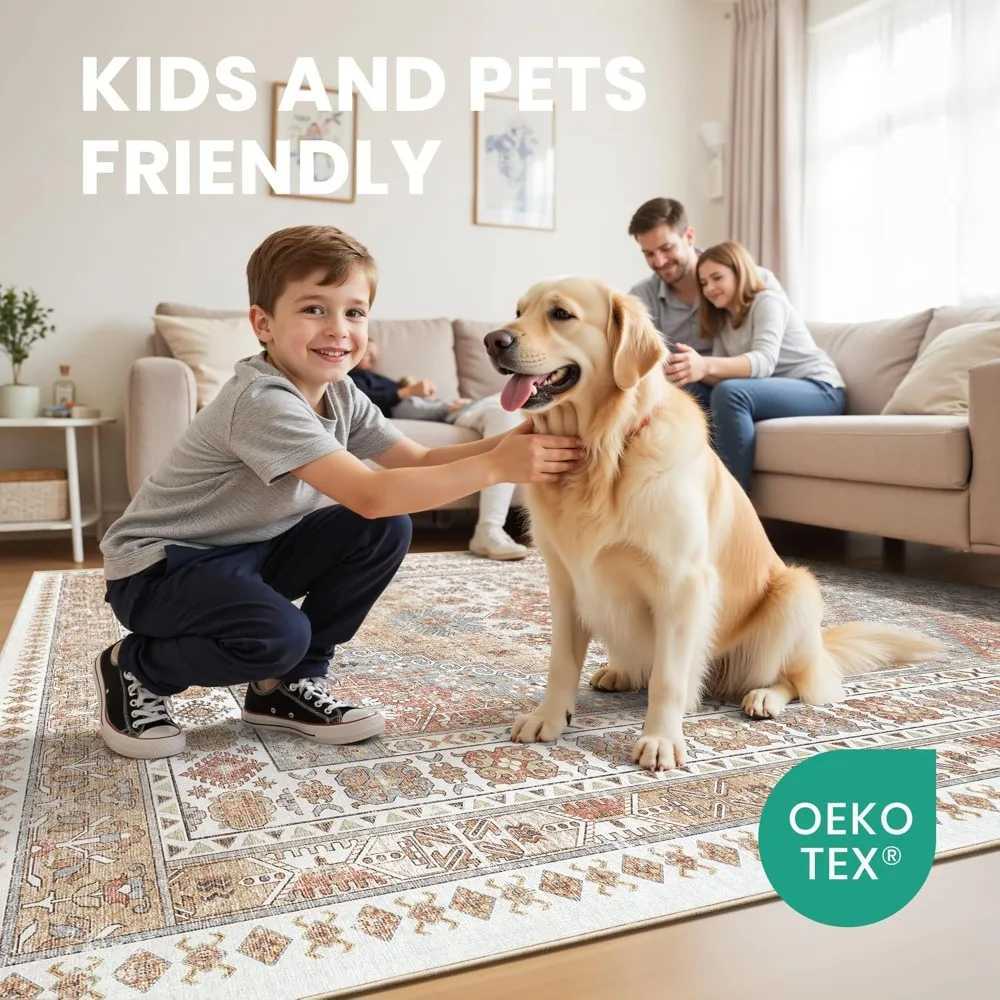 Vintage Orange 8x10 Area Rugs for Living Rooms with NonSlip and Washable Features StainResistant Home Decor C250913