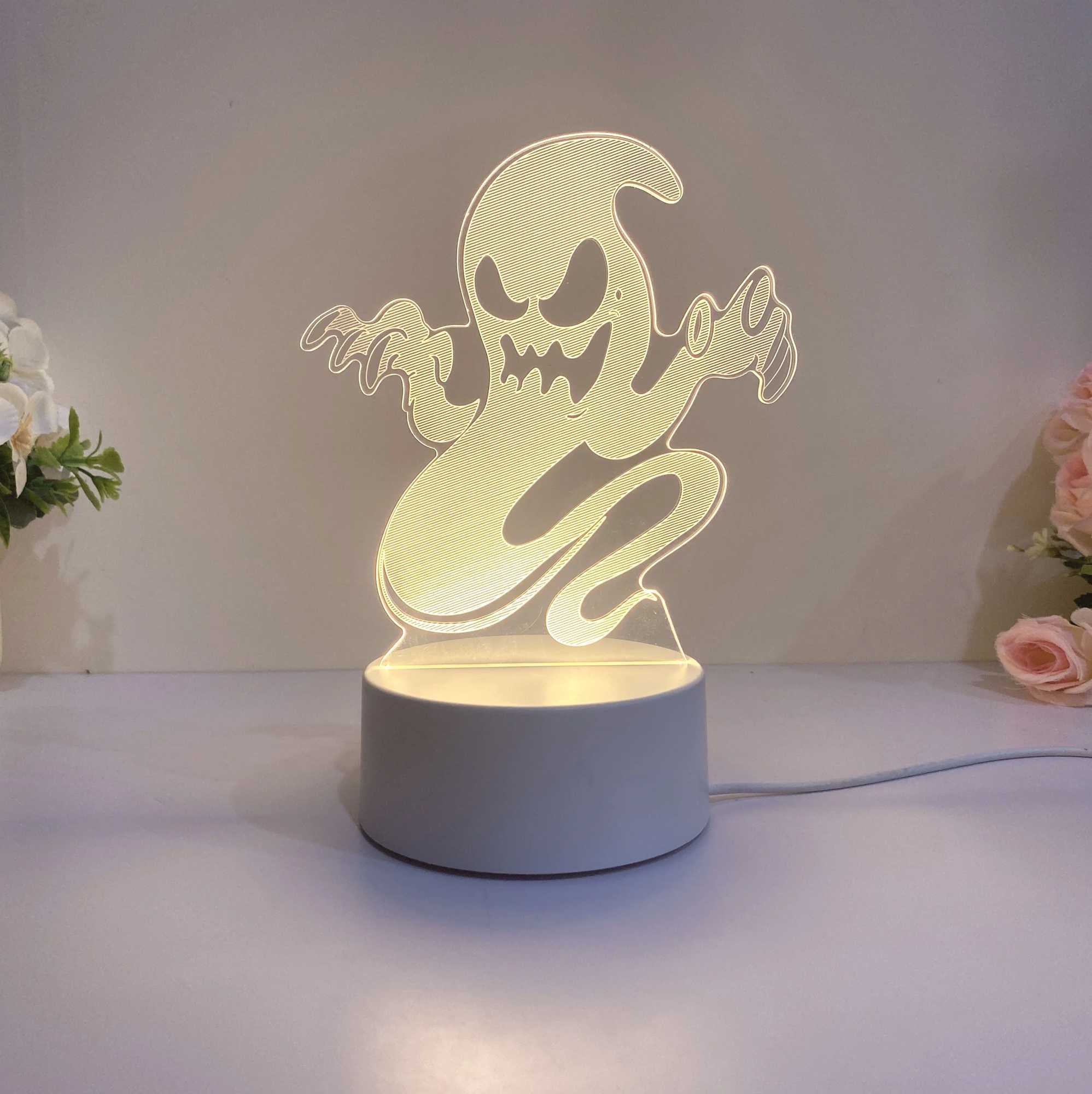 1pcs ghost pattern 3D nightlight USB interface Halloween atmosphere decoration nightlight holiday gift table light C250913