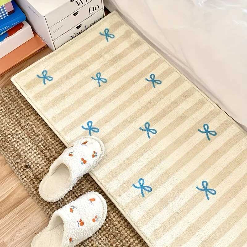 VIKAMA Cute Bow InsStyle Short Shaggy Carpet Bedroom Study Decorative Carpet Bedside Rug Bay Window Pad Home Decor C250913