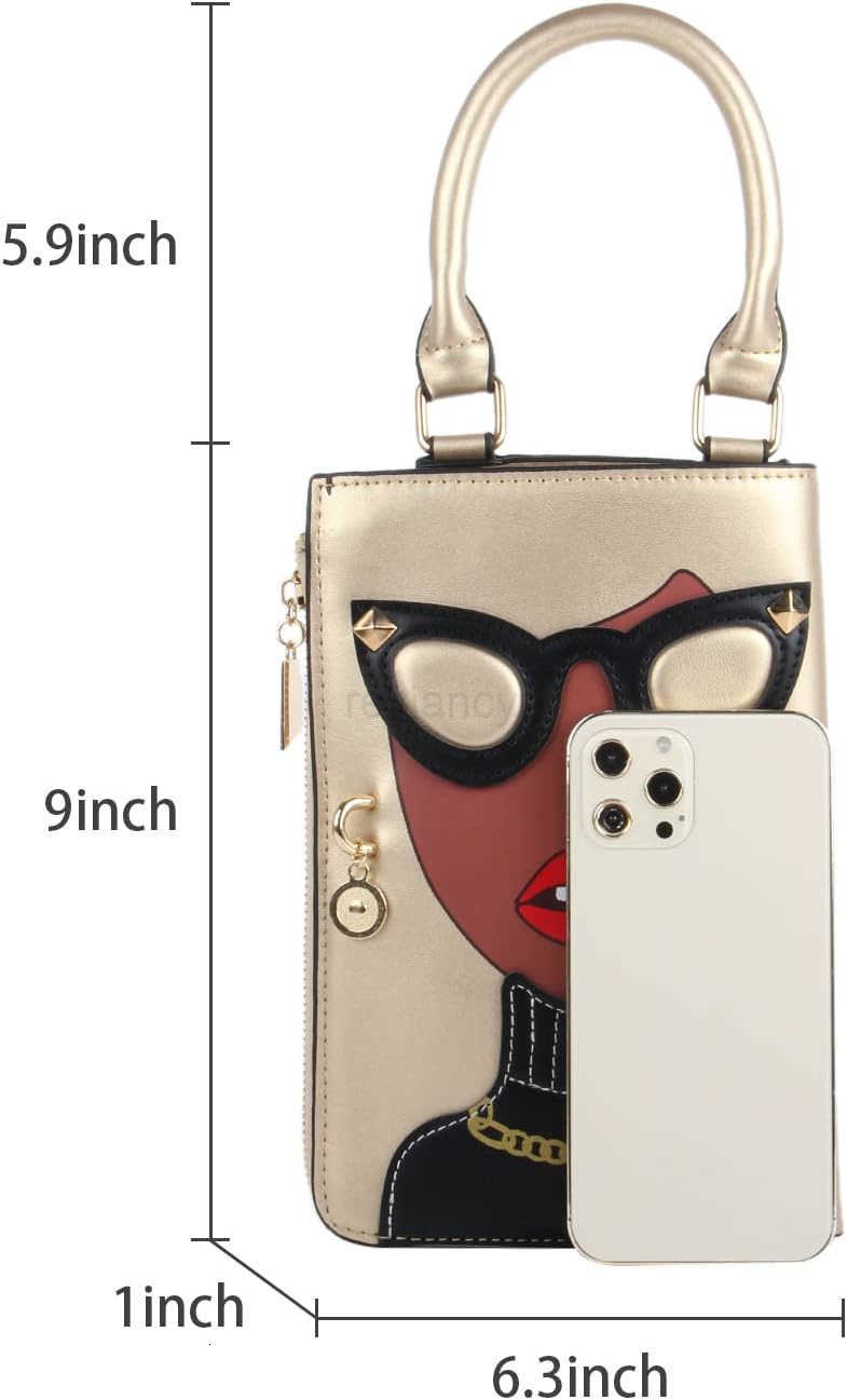 Women Novelty Lady Face Shoulder Bags Funky PU Leather Top Handle Satchel Handbags Clutch Purse for WomenW250912