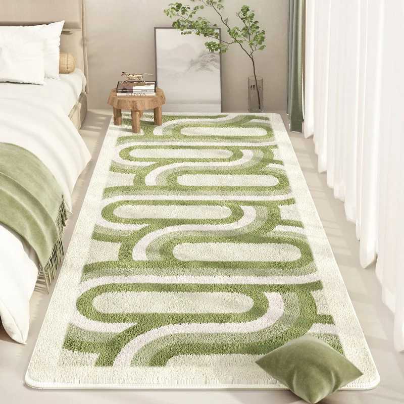 VIKAMA Fresh Green Faux Cashmere Long Carpet AntiSlip Carpet For Bedroom Entrance And Bay Window Home Decoration C250913