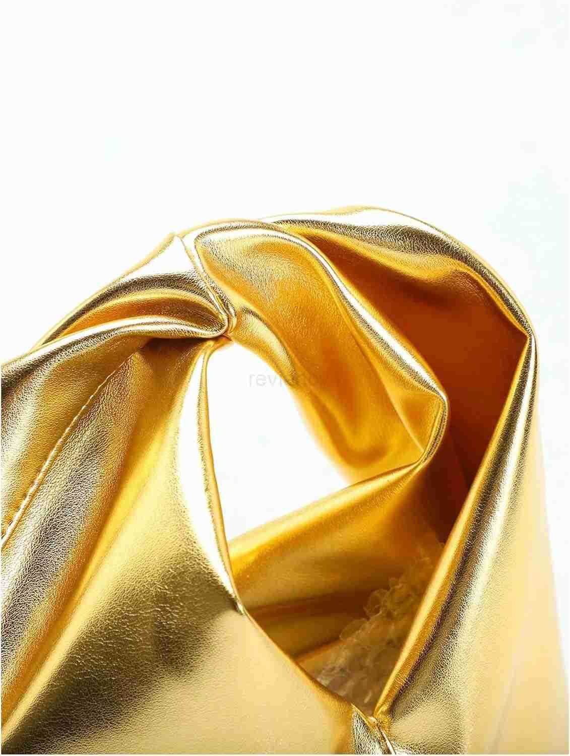Womens Clutch Bags Metallic Twist Ruched Top Handle Bag PU Leather HandbagsW250913