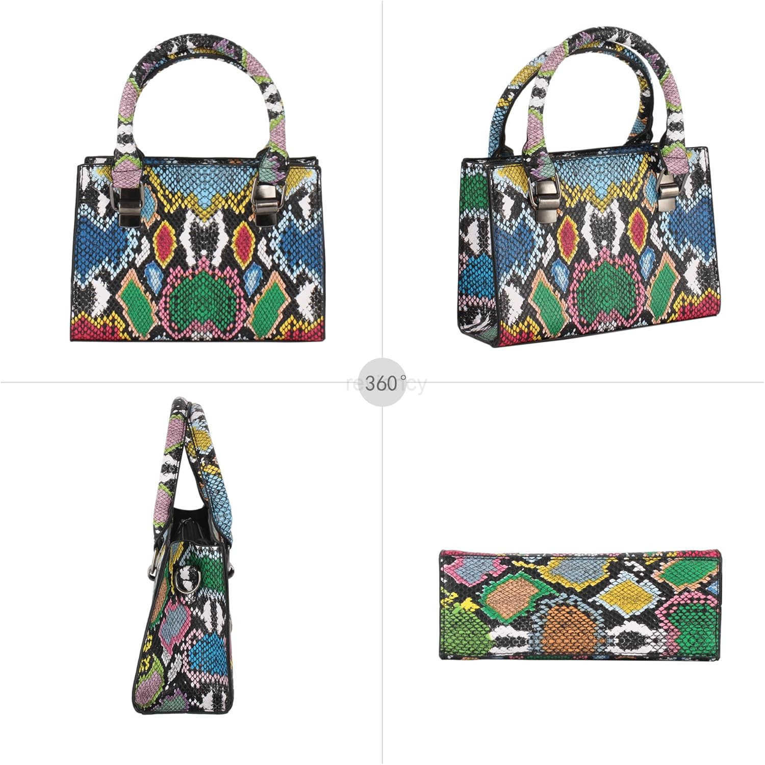 Women Mini Top Handle Bag Snakeskin Print Leather Crossbody Shoulder Bag Zipper Satchel PurseW250913