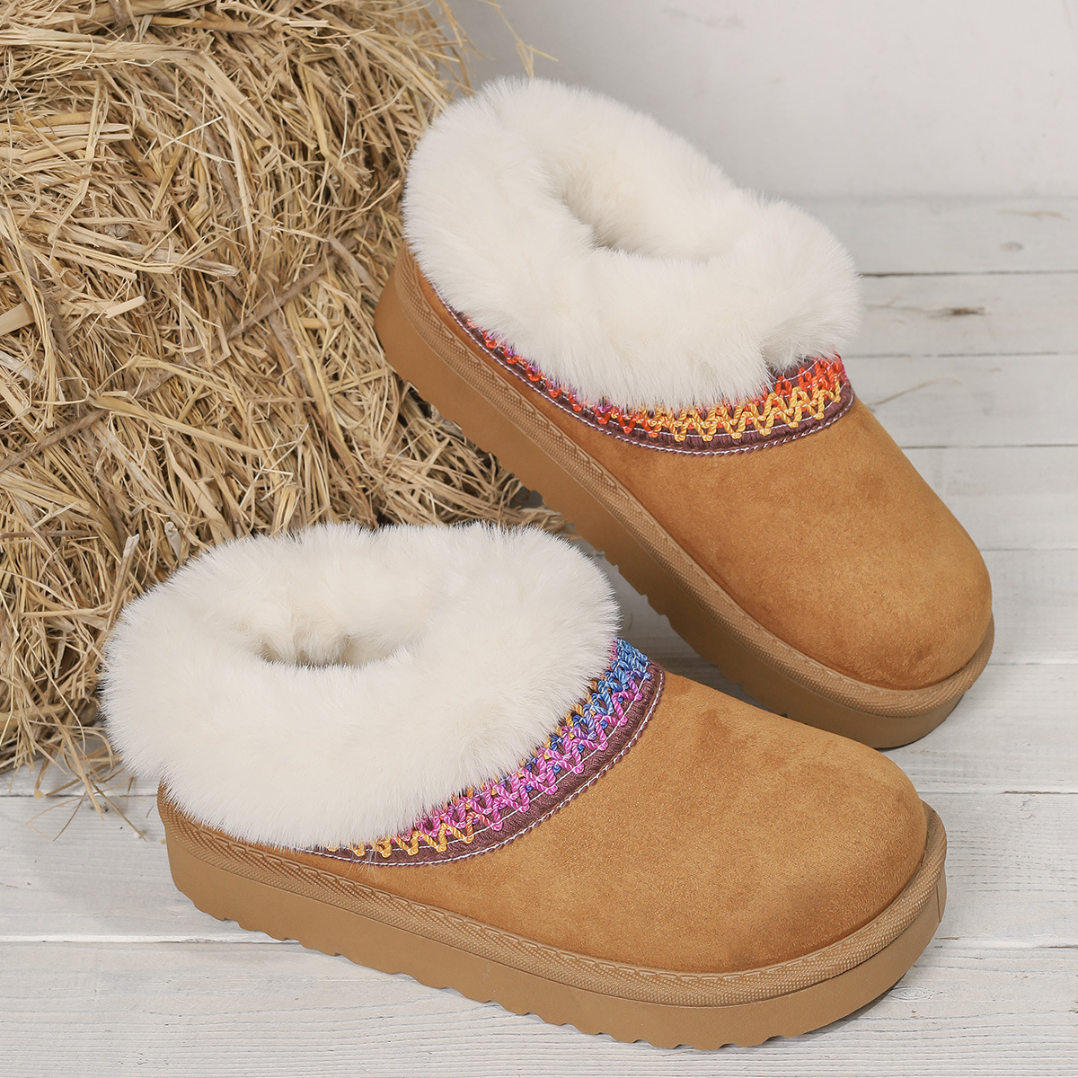 Free shipping 2025 autumn/winter new design color woven women's suede midsole snow boots thick sole height increasing warm cotton shoes