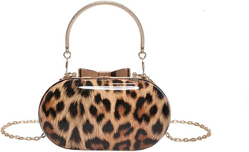 Small Leopard Print Clutch Evening Tote Bag Top Handle Cheetah Print Satchel Handbag with Chain Animal Print PurseW250913