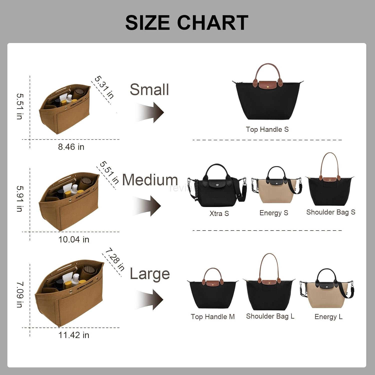 Purse Organizer Insert for LE PLIAGE Top Handle Beige SmallW250913