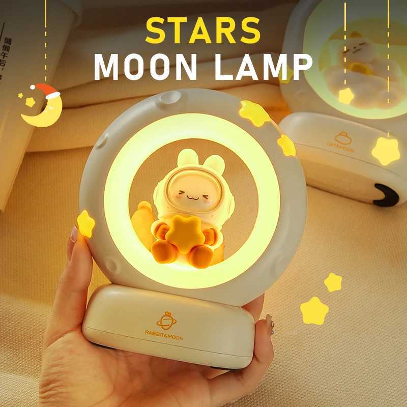 Moon Night Light Cute Rabbit Cat Panda Lamps Room Bedside Decoration USB Rechargeable Kawii Animal Gift Warm Soft Light C250913