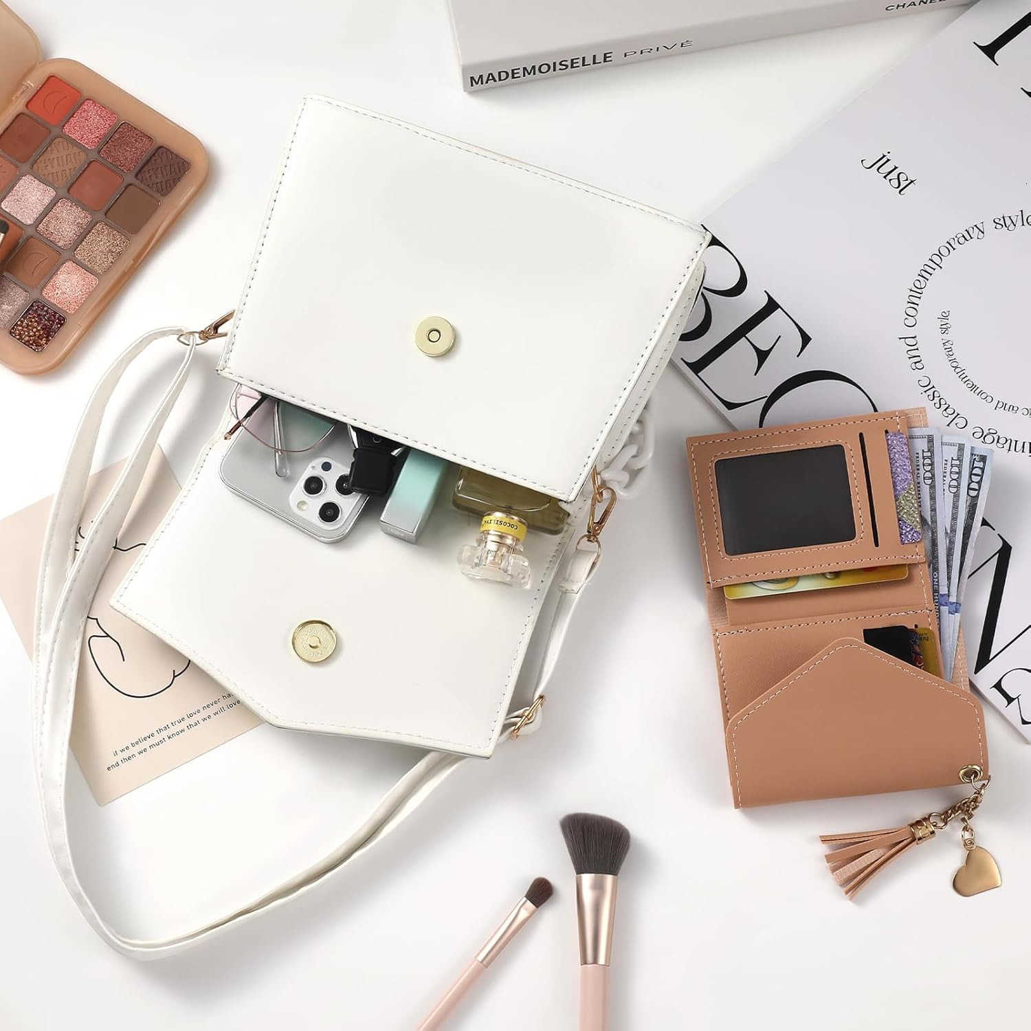 Small Crossbody Bags for Women Girls Trendy Top Handle Satchel Purses with Detachable Acrylic ChainW250913