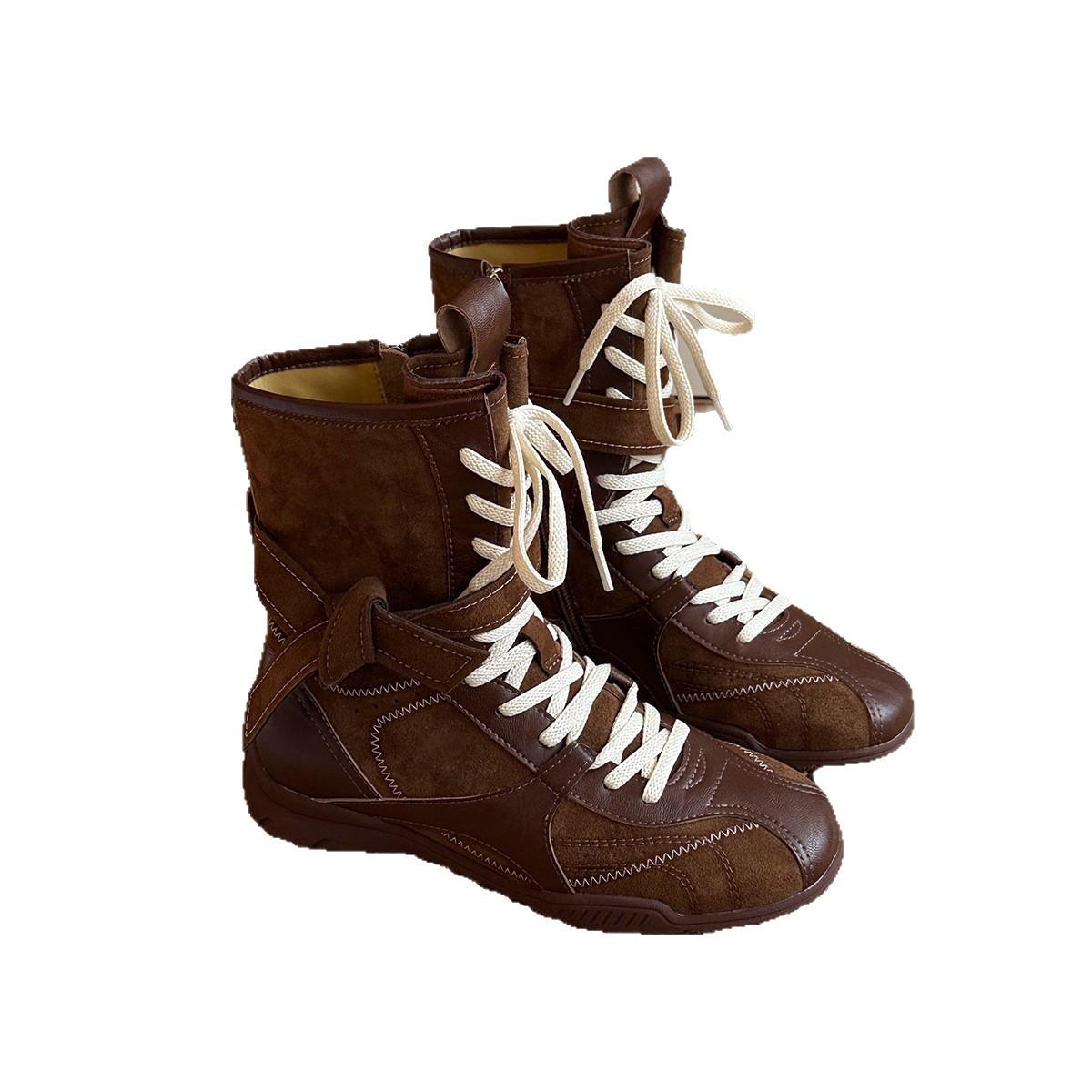 The 2025, best-selling retro matte niche boots, lace-up boxing boots, round-toed boots, versatile mid-calf western boots for women, free shipping
