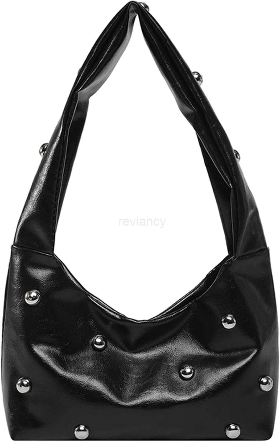 Womens Punk Studded PU Leather Shoulder Bag Top Handle Underarm HandbagsW250913