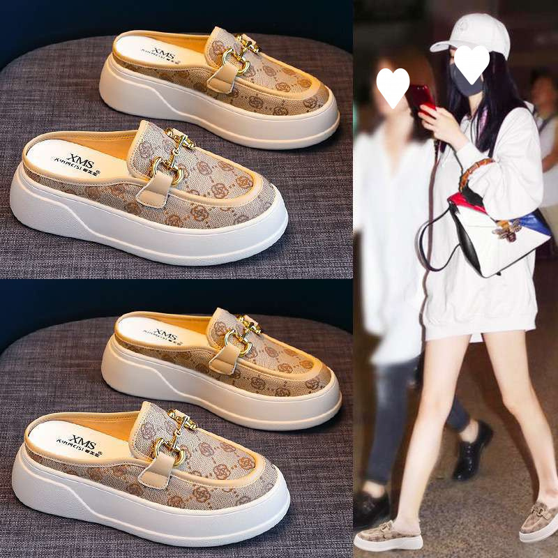 free shipping Half drag women's shoes fashionable toe caps thick soled slippers worn on the outside one foot casual slippers