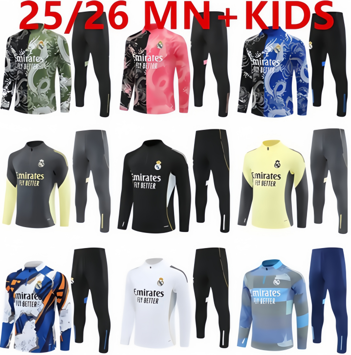 2025 26 soccer tracksuit Madrids training suit Men and kids 23 24 Mbappe BELLINGHAM VINI JR football tracksuit Survetement Foot chandal