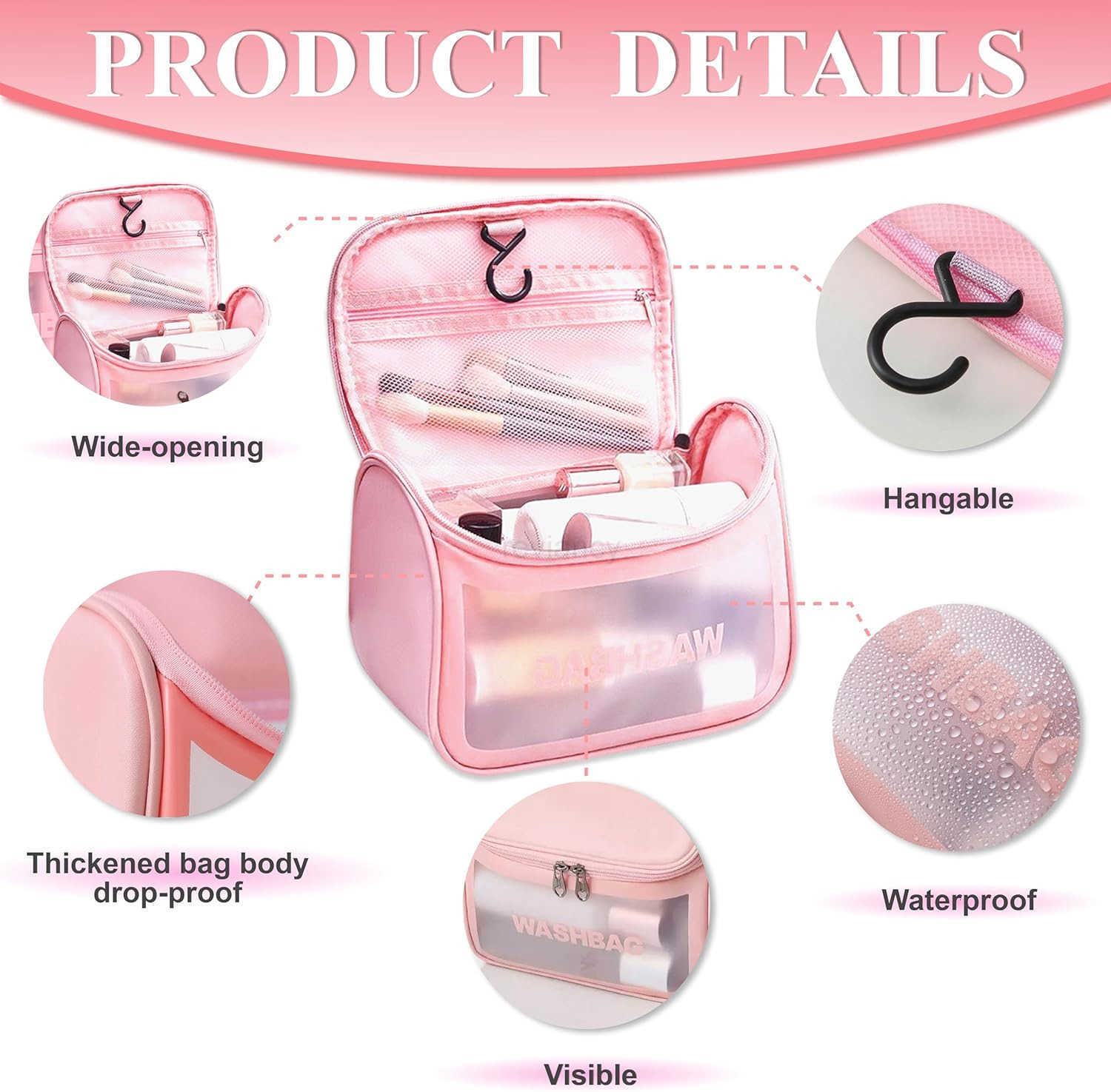 3Pack Travel Toiletry Bag Set Waterproof PVC Makeup Bag Translucent Hanging Toiletry Bag for Women Different Size Makeup Organizer with Handle Zipper 