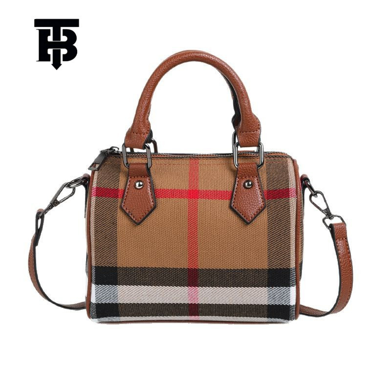 TB BHULAMTE Designer Bag Canvas Luxury bag Plaid Genuine Leather Boston Pillow Bag Handbag Stylish Single Shoulder Crossbody Women's Bag Portable