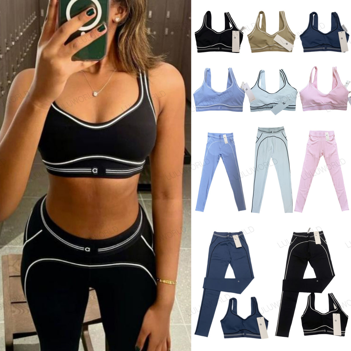 TOP Yoga Set Designer Heartbeat Bra+Leggings And Shorts High End White Striped Low Back Dance Yoga Running Fitness Gym Pilates Comfortable Aloness women clothes Sets
