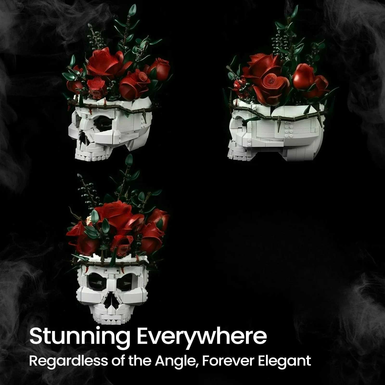 2025 Halloween Skull Roses Bouquet Building Set Skeleton Flowers Plant Pot Blocks Horror Gothic Home Decor Bricks Toys for Gift X250913