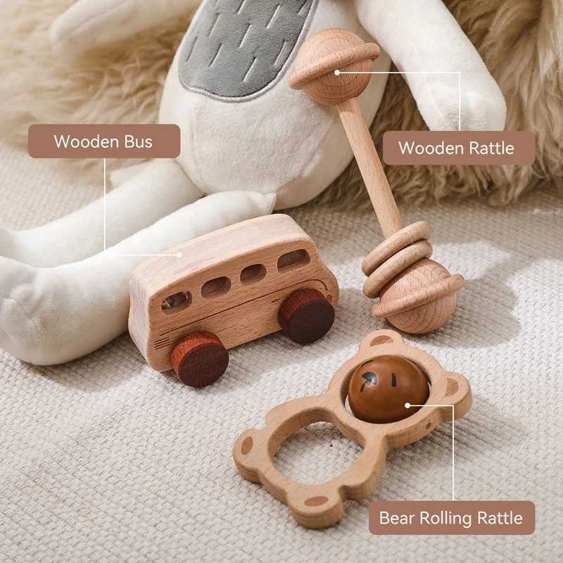 Baby Montessori Toys Beech Wooden Music Instrument Rattle Toys Baby Set for Newborn Bear Rattle Educational Toys Birthday Gift C250913