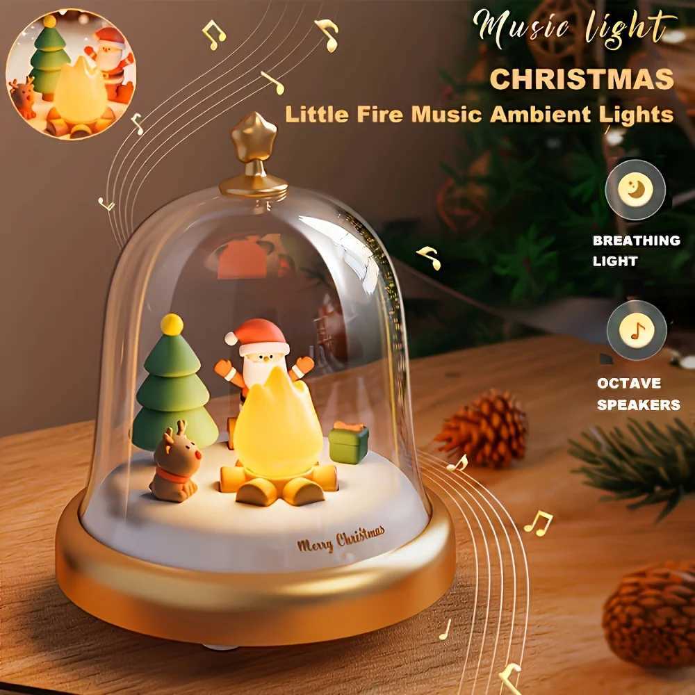 Rechargeable Santa Claus Little Flame Music Box with LED Night Light Adjustable Brightness Table Lamp Portable Bedside Lamp C250913