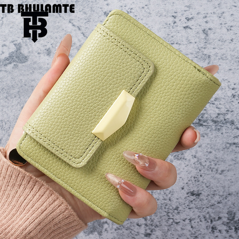 TB BHULAMTE Luxury Designer Bag Litchi Wallet Women's Short Wallet Women's Cardholder Wallet Integrated Wallet Women's High End Wallet