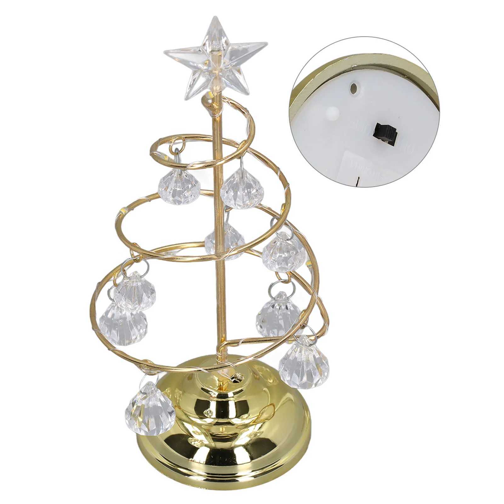 LED Christmas Tree Lamp Small Crystal Decorative Iron Tree Night Light Ornament for Gift Golden Warm Light C251122