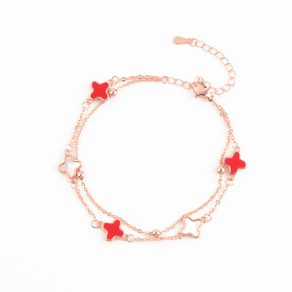 Lucky Four-Leaf Clover Five-Flower for Women Trendy Light Creative Mother-of-Pearl Bracelet Fashionable High-End Double-Layer Jewelry - view 5
