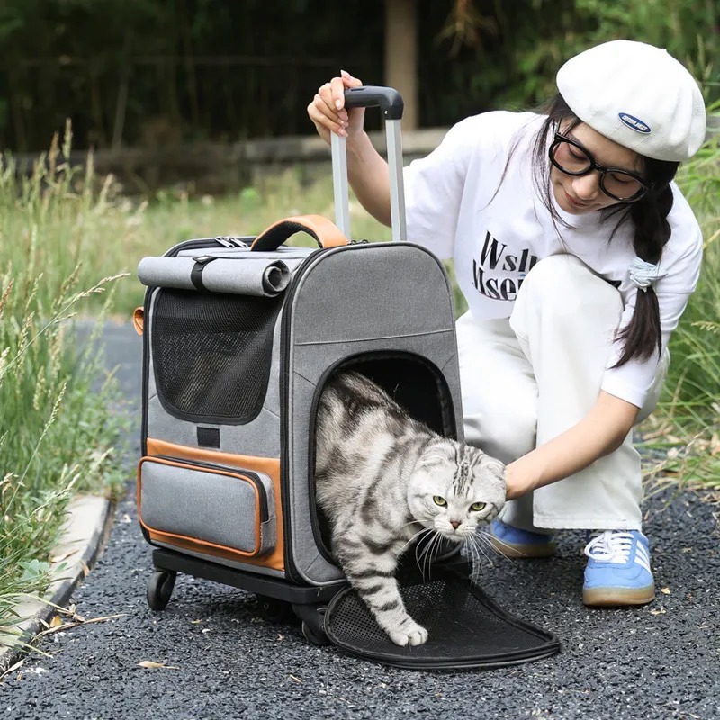 Gardner Pet Cat Carrier with Wheels and Litter Box Rolling Soft Carrier with Breathable Mesh Windows and Locking Zippers for Long Distance Car Travel 