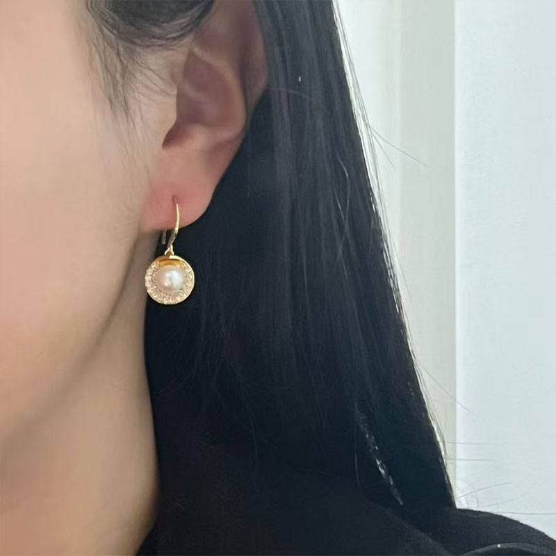 Crystal Circle Pearl Drop Earrings for Women Elegant Rhinestone Hoop Earrings Wedding Party Daily Jewelry Gift