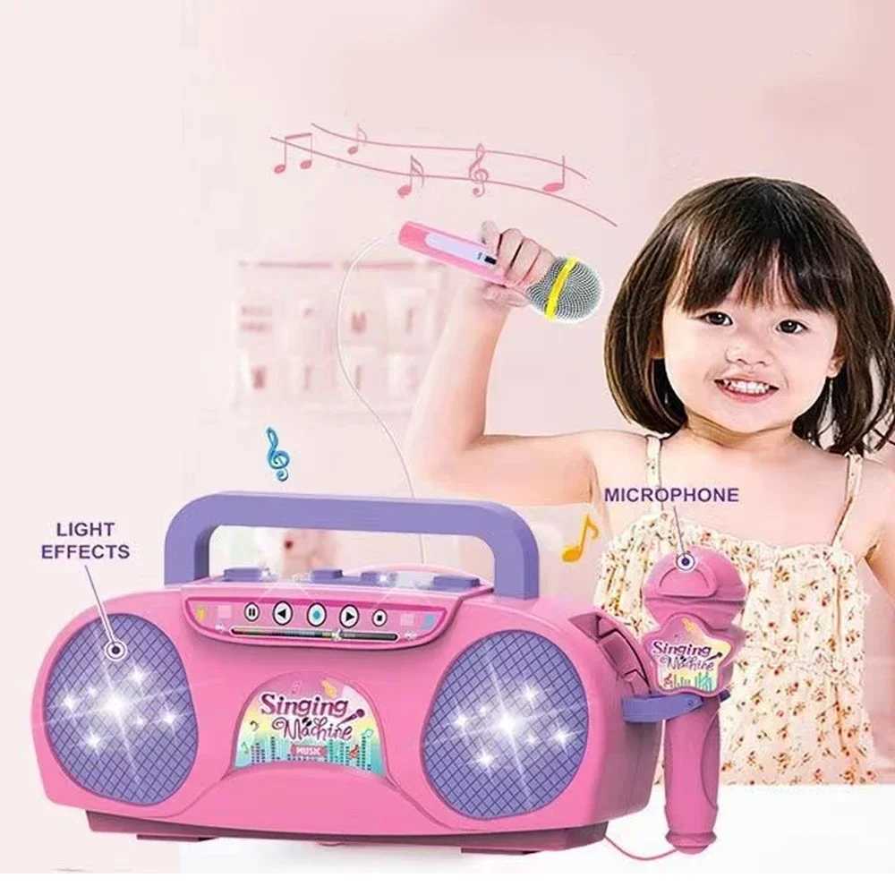 Kids Microphone Karaoke Machine Music Instrument Toys with Light Indoor Outdoor Travel Educational Toy Gift for Girl Boy Child C250913