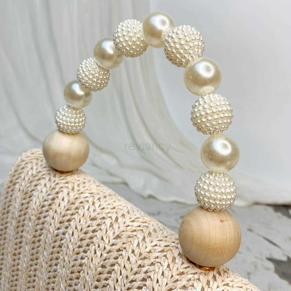 Straw Evening Handbag for Women Exquisite Pearl Beaded TopHandle Purse Small Satchel Purse Woven Clutch Bag 2025W250913
