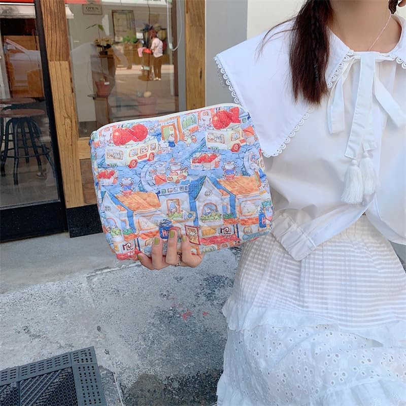 Quilted Makeup Bag Large Travel Zipper Soft Cosmetic Case for Women Girls Make UpCherry BeigeW250913